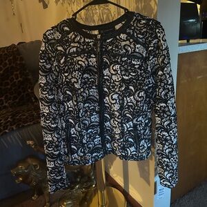 INC International Concept Black and White Lace Zip Up Jacket. NEW!